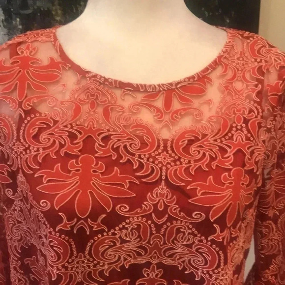 NY Collection Abstract Floral Sheer 3/4 Sleeves Blouse-Size L - Picture 7 of 11